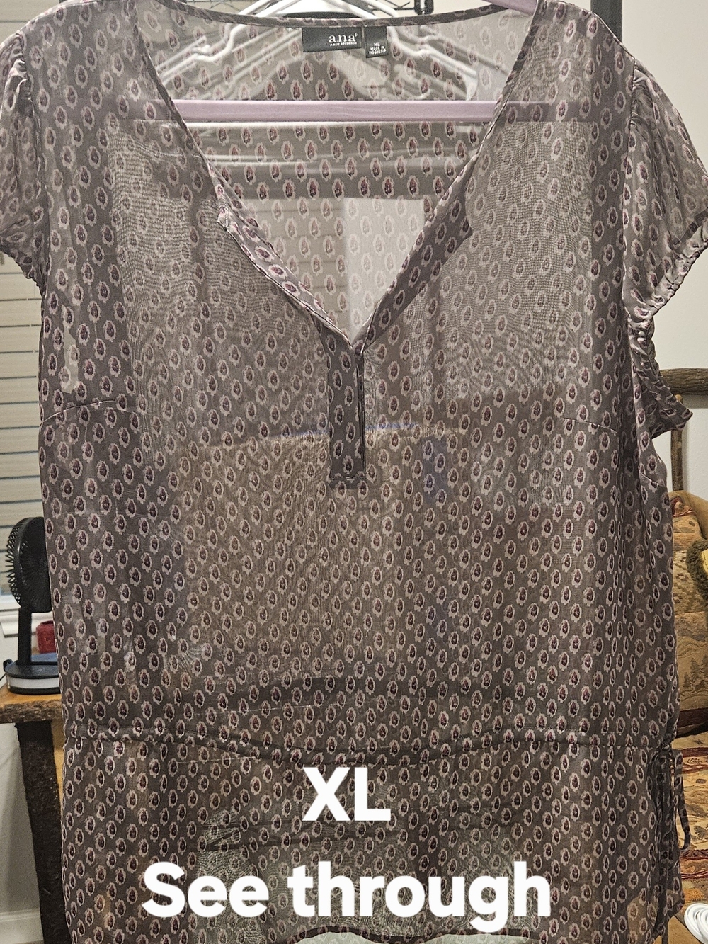 a.n.a Mauve Printed Sheer V-Neck Blouse